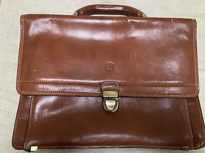 $49 • Buy $200 Valentina Cognac Brown Genuine Leather Briefcase - Made In Italy