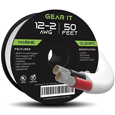 12/2 Marine Wire 50 Feet 12AWG Gauge - Tinned OFC Copper/Marine Grade Speaker • $54.81