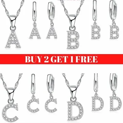 £4.99 • Buy 925 Sterling Silver Personalised Initial Letter Pendant Necklace Earrings Gift