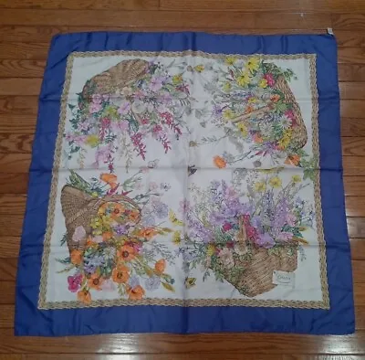 Vintage Gucci Baskets Of Flowers Silk Scarf Purple Trim 33”x33  UnUsed Ref816 • $99.99