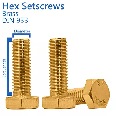 £1.79 • Buy M4 - 4mm BRASS SET SCREWS METRIC HEX HEAD FULLY THREADED BOLTS - DIN 933