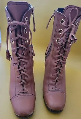 MIU MIU 1990 Brown Leather Lace-Up Booties Size 38 • $150