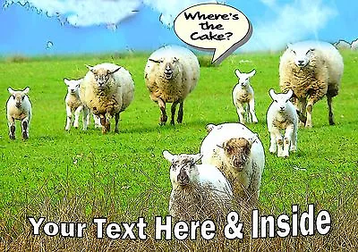PERSONALISED FUNNY SHEEP LAMB FARMING BIRTHDAY CARD + Illustrated Insert  • £3.99