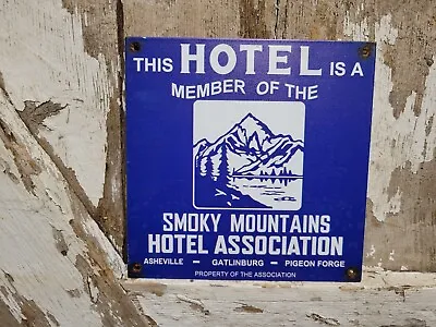 Vintage Smoky Mountains Hotel Association Sign Tin Metal Plaque Smokey Motel Inn • $171.86