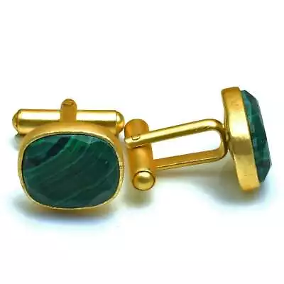 Malachite Gemstone Handmade Man S Copper Plated Cufflinks Jewelry  CF 1071 • $3.99