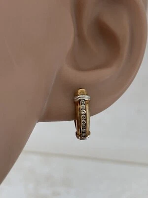 £41 • Buy 9ct 2 Coloured Gold Fine Pair Of 8 Stone Diamond Hoop Earrings￼ 3.7 Grams