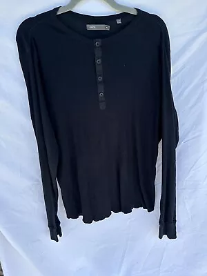 VINCE Mens Large 100% Cotton Long Sleeve Henley T Shirt Black Button Crew Neck S • $25