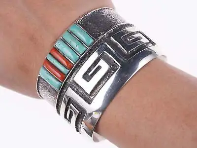 Preston Monongye (Hopi) (1927-1987) Tufa Cast Silver Turquoise And Coral Cobbles • $8242.50