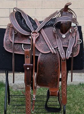 Used Tooled Western Saddle Trail Barrel Racing Horse Leather Tack Set 17 • $458