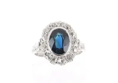 2.70tcw Blue Sapphire And Diamond Halo Inspired Kate Middleton Sapphire Ring 14K • £2578.26