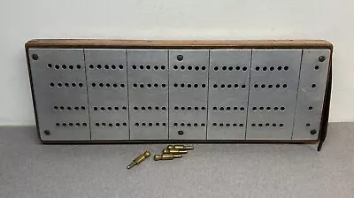 Antique Vintage Wood & Metal Cribbage Board Scorer W 4 Metal Pegs • $22.95