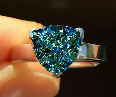 $0.99 • Buy 2.60 Ct Vvs1/Gray Blue Vivid Trillion Moissanite Diamond Solitaire Silver Ring