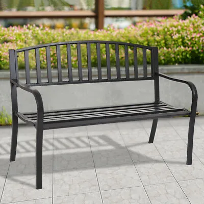 50  Patio Garden Bench Park Yard Outdoor Furniture Steel Slats Porch Chair Seat • $99.99