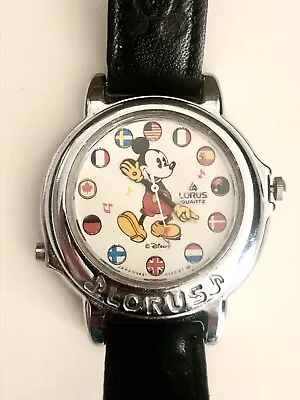 Vintage Disney Mickey Mouse Its Small World Silvertone Lorus Musical Watch Works • $31.99