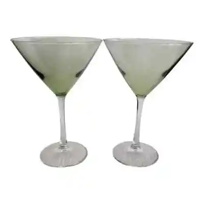 Vintage 70s Avocado Green Large Martini Cosmo Glasses Set Of 2 • $45