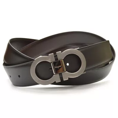 £375 • Buy Salvatore Ferragamo Double Gancini Matt Buckle Black/Brown Reversible Belt