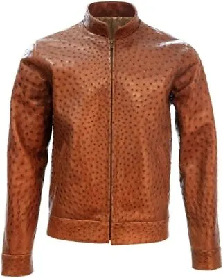 Men's Vintage Motorcycle Biker Ostrich Genuine Leather Jacket Bomber • $149.99