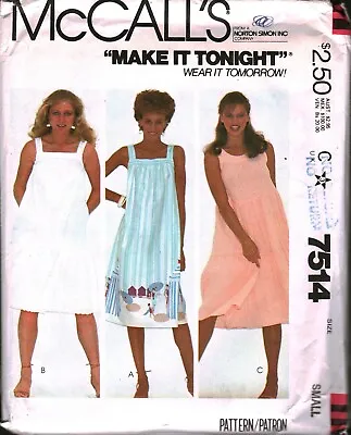 7514 Vintage McCalls SEWING Pattern Misses 1980s Sleeveless Pullover Dress OOP • $5.59