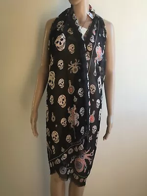 $324.81 • Buy NWT Alexander McQueen  All Over Skull Jewel Scarf/Shawl Modal Black/Multi Italy