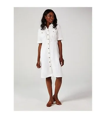 £12 • Buy Elbow Sleeve Button Up Stretch Denim Dress By Nina Leonard Uk 3xlarge BNIP Ivory