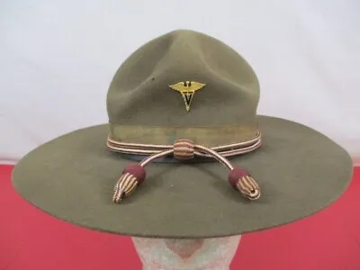 WWII US Army M1911 Montana Peak Campaign Hat - Medical Corps Hat Cords - NICE • $129.99