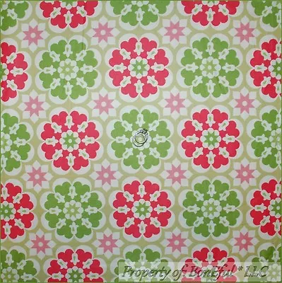 BonEful Fabric FQ Cotton Decor VTG White Pink Green Flower Star Dot Girl Nursery • $8
