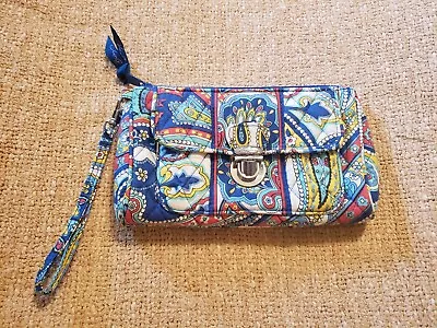 Vera Bradley Clutch Wallet With Strap Wristlet Blue Red Yellow 8 X 5 • $15.80