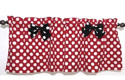 2 Pc Red White Polka Dots Valance Minnie Decor Baby Girl Nursery Curtain Topper • £13.49