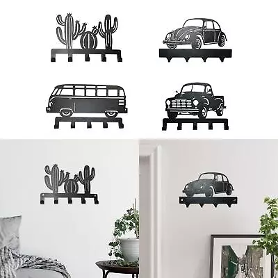 Metal Wall Art Decor Wall Sign With Storage Hooks Black Iron Wall Decoration For • £13.96