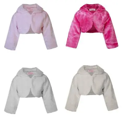 Girls Tippet Hook Bridesmaids Faux Fur Jacket Bolero Cape Wrap Shrug 6m-12Y • £12.98