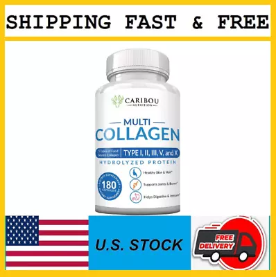 Multi Collagen Pills - 180 Collagen Pills - Type I II III V & X Collagen Caps • $33.99