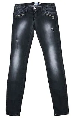 MET Women's Skinny Jeans Distressed Denim Pants Fade Detail Dark Gray Size 27 • $39.78