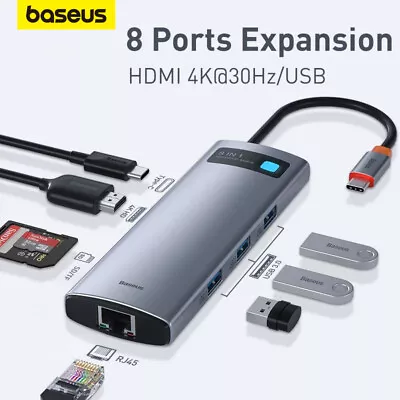 Baseus Type C HUB USB 3.0 HDMI RJ45 SD PD 100W Charger For MacBook Pro Splitter • £9.99