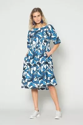 $100 • Buy Gorman Oversized Blue Pleated Cat Cafe Dress Size 8