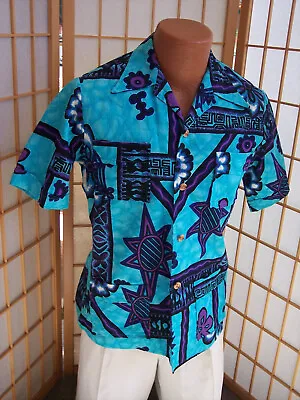 Ui-Maikai Vintage 1960s Hawaiian Shirt Purple & Blue Size M Men's • $70