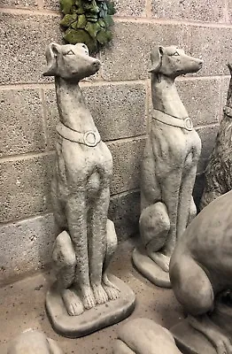 (NEW) LARGE Pair Garden Stone DogsSalukiGreyhound Statue OrnamentsSculpture A • £195