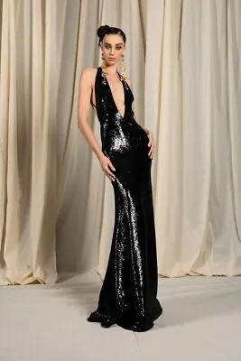 Naeem Khan Black Deep V-neck Sequin Gown SIZE 4 • $5995