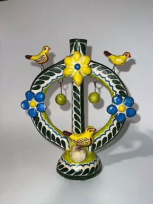 Vintage Mexican Candelabra Tree Of Life Pottery Folk Art Candle Holder 6.5” X 4” • $55