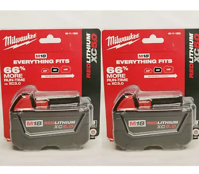 2 Pack 18V Milwaukee 48-11-1850 5.0 AH Batteries M18 XC18  NEW • $89