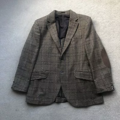 Hackett London Men’s Wool Tweed Check Tartan Blazer Jacket Brown Size 42 R • $82.11