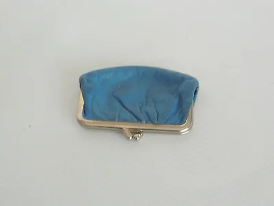 Antique Vintage Small Mini Leather Change Coin Purse Kiss Lock BLUE 4 X 3   • $12.99