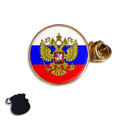 Russia Russian Flag Coat Of Arms  Enamel Lapel Pin Badge Gift Pouch • £5.49