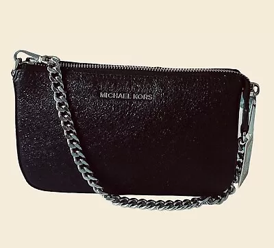 MICHAEL KORS MD Chain Pouchette Clutch Black  Leather Wallet Women NEW W/Tag • $85