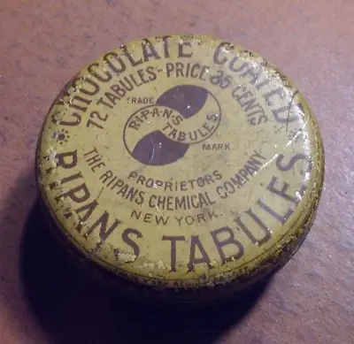 Early Circa 1900-10? Chocolate Coated Ripans Tabules Round Tin Quack Medicine • $8