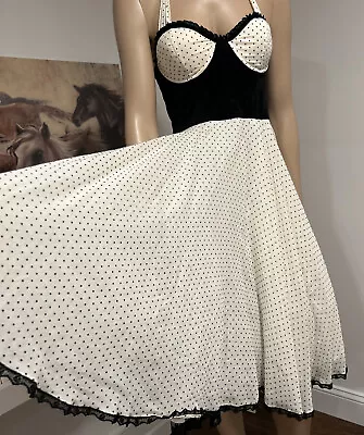 Lip Service Hot Topic Pinup Polka Dot Dress Rockabilly Ball Gown Black White • £203.98