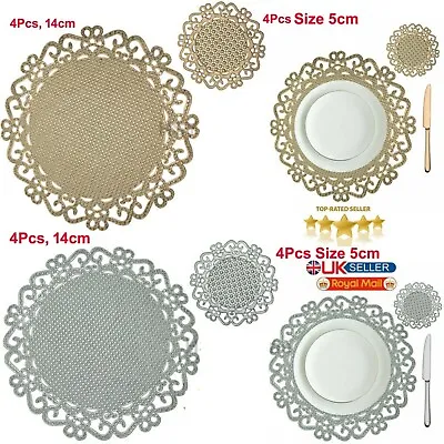 Round Placemats And Coasters Dining Table Set Chargers Washable Silver Gold • £8.25