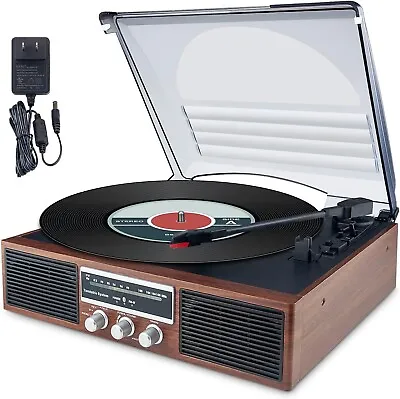 Wood Turntable Record Player Bluetooth AM FM Radio Vinyl Speakers Seeying TT-138 • $39.99