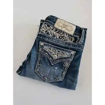 Miss Me Mid Rise Curvy Boot Light Wash Jeans Women's 26 Western Embellished • $29.75