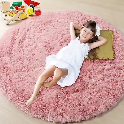 Pink Round Area Rug 4X4 Soft Bedroom Circle Rugs Mats For Kids Girls Teen Room • $31.02