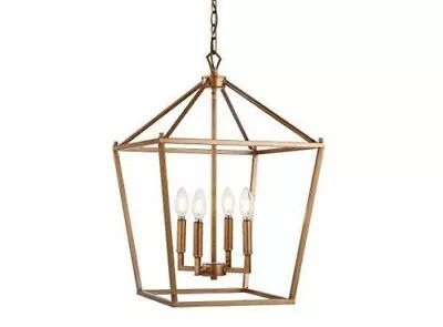 JONATHAN Y 16  Classic 4-Bulb Lantern Metal LED Pendant Antique Gold Pagoda • $99.99